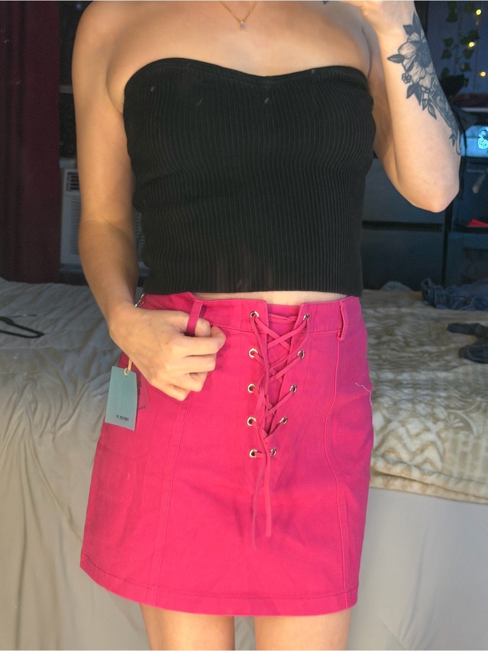 Forever 21 Hot Pink Lace-Up Mini Skirt